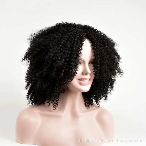 Aishili high quality medium kinky afro curly deep wave hair synthetic wigs for black women